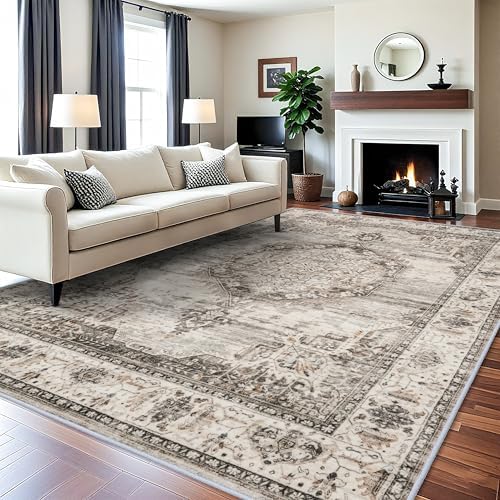 YOUFORTONG 10x12 Area Rug Washable：Large Living Room Area Rugs - Machine Washable Stain Resistant Rug - Soft Low Pile Carpet for Bedroom Dining Room 10'x12' Beige by YOUFORTONG