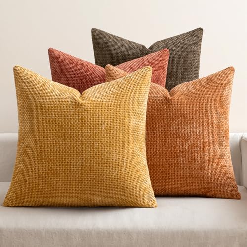 MIULEE Decorative Chenille Fall Pillow Covers Orange Brown 20x20 Pack of 4 by MIULEE
