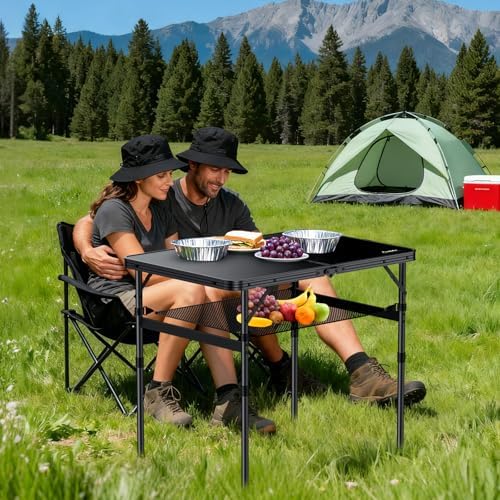 Anbte Folding Camping Table, 36" x 24" Picnic Table with Storage Net, Black - Image 2