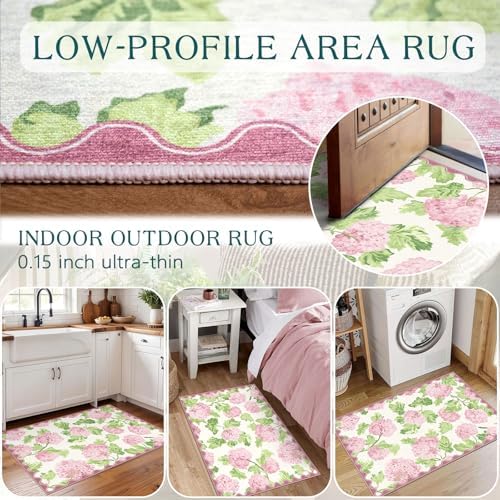 Front Door Mat Outside Entrance, 2x3 Pink White Floral Entryway Rug - Image 6