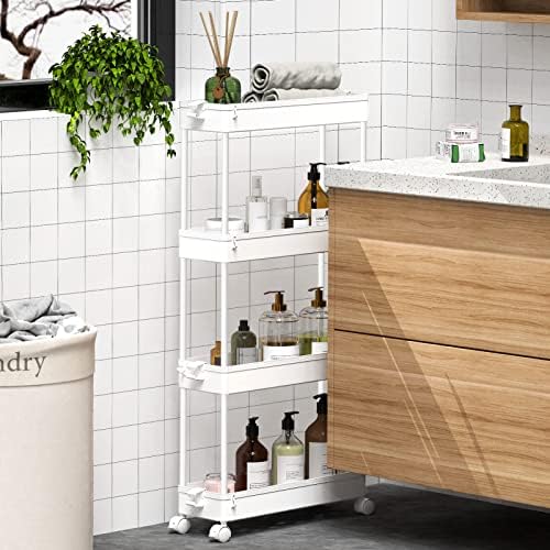 SPACEKEEPER Slim Rolling Storage Cart, 4 Tier Bathroom Cart Organizer,White - Image 3