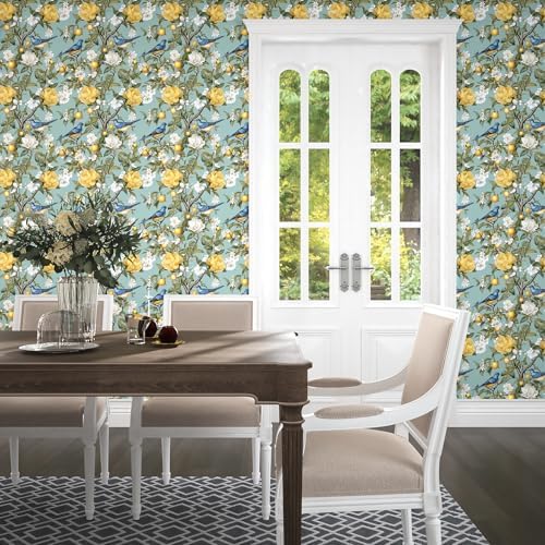 Danodoi Green Vintage Lemon Bird Peel and Stick Wallpaper 17.5" x 393" | Waterproof Vinyl Self Adhesive Removable Renter Friendly Floral Contact Paper - Image 5