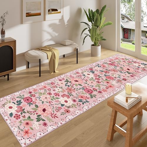 DUKINO 2x8 Runner Rug, Washable Runner Rug for Kitchen Non Slip, Pink by DUKINO