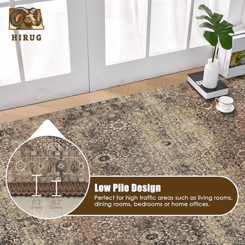 Washable Area Rug 6' x 9' Vintage Traditional Persian Mat - Foldable Distressed Non-Slip Machine Washable Carpet for Living Room Bedroom Kitchen Home Decor - Umber and Slate - Image 5