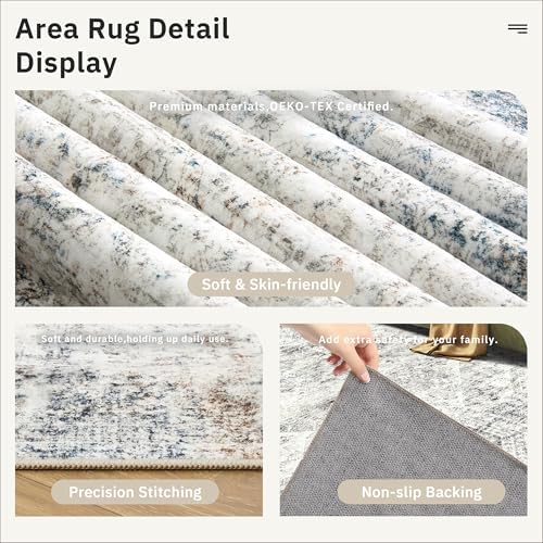 Soalmost Runner Rug 2x8 Washable Hallway Kitchen Runners Blue/Ivory - Image 6
