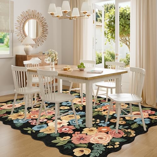 DUKINO 6x9 Area Rugs, Floral Washable Rug for Living Room Non Slip, Black - Image 3