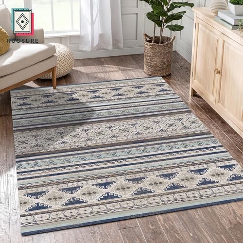 RUGSURE Washable Area Rugs 3' x 5 ' - 1/6 Thick - Moroccan-Inspired -Stain & Water Resistant Non-Slip - Resistant Rug for Living Room, Bedroom, Nursery, Pet & Child Friendly (Blue and Brown) - Image 4