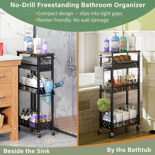 OKZEST Slim Bathroom Organizers and Storage Cart with Toilet Paper Holder - Image 5