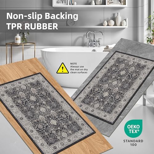 Washable 4-Piece Kitchen Floor Mats: Farmhouse Non-Slip Kitchen Sink Rug Easy Clean Water-Resistant Runners for Hallway Bathroom Soft Decorative Carpet for Pet Feeding Area(2x3+2x4+2x5+2x6,Black) - Image 5