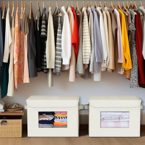 Univivi Fabric Storage Bins with Lids for Clothes 4 Pack, Beige Linen - Image 6