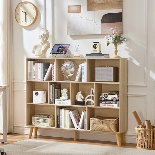 LEYAOYAO 10 Cube Bookshelf,Mid-Century Modern Bookcase with Legs,Light Wood - Image 4