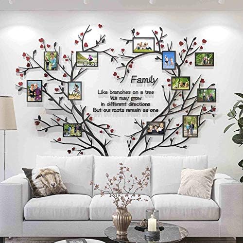 DecorSmart Love Family Tree Wall Decor Picture Frame Collage Removable 3D DIY Acrylic Wall Stickers for Living Room with Red Heart and Quote Family Like Branches on a Tree by DecorSmart