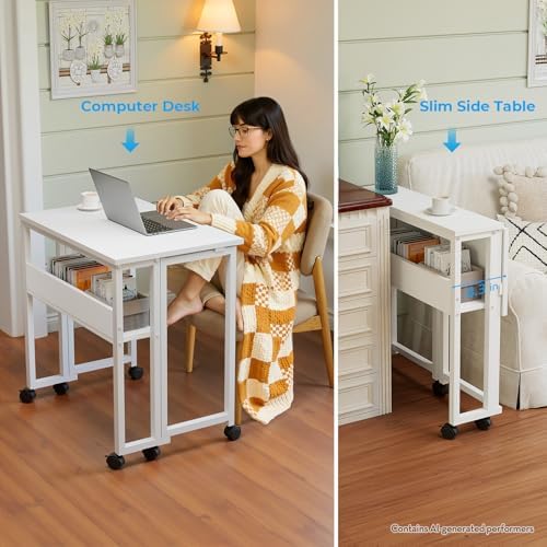 GreenForest Folding Desk with Wheels, 31.5" Rolling Table for Small Spaces - Image 6