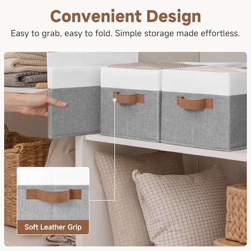 StorageWorks Closet Storage Bins, Gray&White, Large, 3-Pack - Image 5