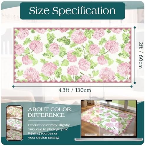 Front Door Mat Indoor Entrance - 2x4.3 Pastel Pink White Floral Rug - Image 2