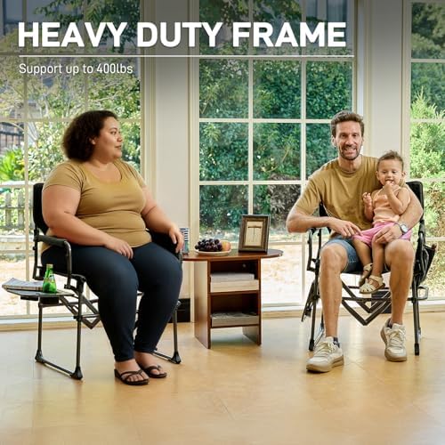 EVER ADVANCED Camping Directors' Chair with Side Table, Portable Folding with Compact Size, Breathable & Quick Dry Design Heavy Duty Lawn Chair with Pocket, 400lbs, Textilene Mesh, Black - Image 6