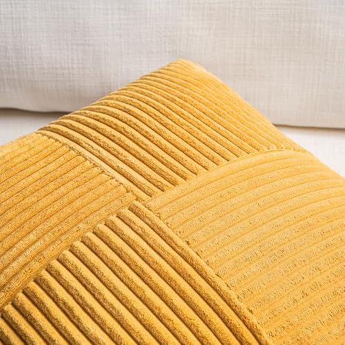 Fancy Homi 2 Packs Gold Yellow Lumbar Decorative Throw Pillow Covers 16x24 Inch for Couch Bed Sofa, Rustic Farmhouse Boho Spring Home Decor, Soft Striped Corduroy Rectangle Accent Cushion Case 40x60cm - Image 3