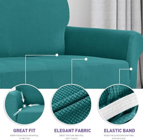 ZNSAYOTX Super Stretch Couch Cover (72"-92") Universal Sofa Covers with Elastic Bottom, Dog Cat Pets Friendly Washable Furniture Protector Fitted Sofa Slipcovers Stay in Place (Peacock Teal, Sofa) - Image 3