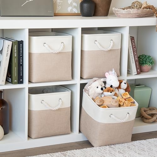 OrganiHaus 11x11 Cube Storage Bins, 4-Pack Fabric Cubes, Rope Handles - Image 3