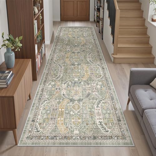 Madane Kitchen Runner 2'6''x8' Soft Rug Runners for Hallways, Green/Gold - Image 3