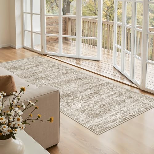Soalmost Washable Kitchen Runner Rug 3x6 Hallway Entry Rugs Non-Slip, Brown - Image 3