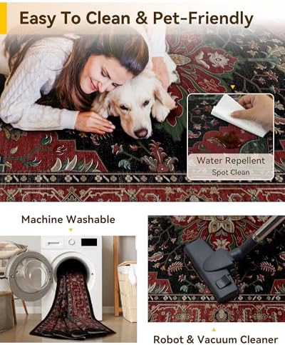 RELEANY Washable Area Rug, Runner 2'x6', Red/Black - Image 6