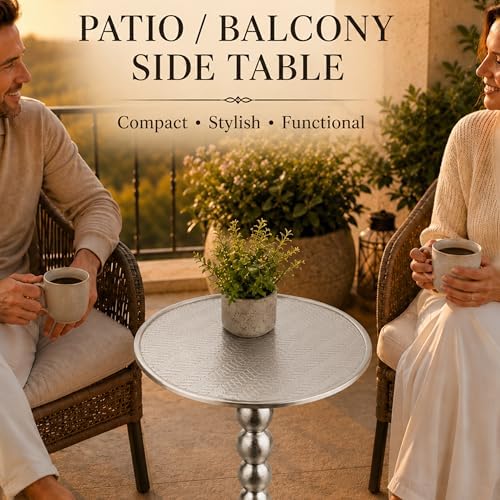 CLEENTABLE Round Metal End Table, Zigzag Design, 21" H x 15" W, Silver - Image 4