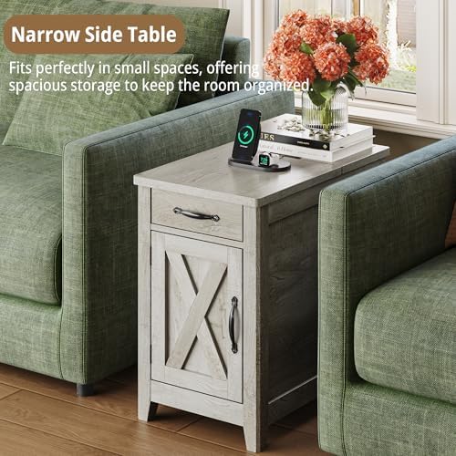 IRONCK End Tables Set of 2 Narrow Side Table with Charging Station - Image 4