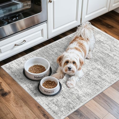 Washable Rug 2x3 for Entryway, Small Non-Slip Kitchen Throw Mat for Sink, Soft Low-Pile Stain & Fade-Resistant Indoor Mat for Pet Area & Bathroom (Grey/Ivory) - Image 4