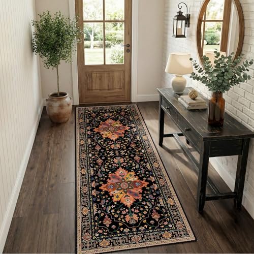 RELEANY Washable Area Rug, Runner 2'x6', Black/Colorful - Image 4