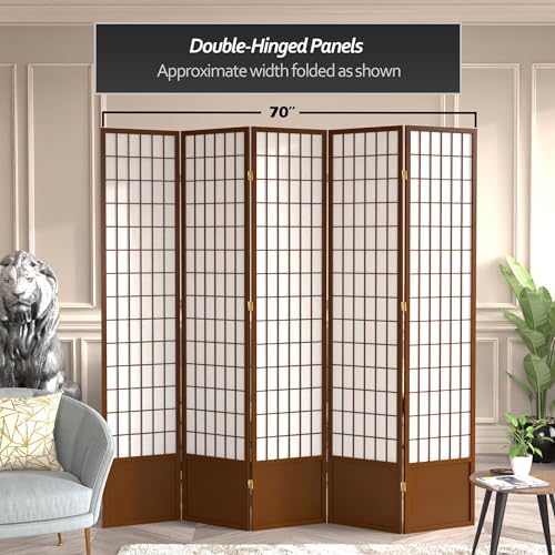 Oriental Furniture 7 ft. Tall Window Pane Shoji Screen - Walnut - 5 Panels - Image 6