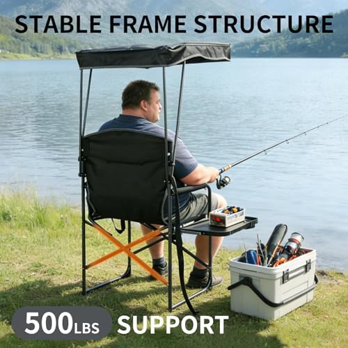Oversized Camping Chairs with Canopy Foldable Directors Chair with Side Table & Pockets Portable Adults Heavy Duty Outdoor Folding Chairs for Lawn, Beach, Picnic, Sports and Fishing, Supports 500lbs - Image 6