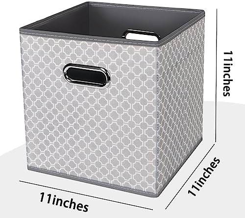 Black Foldable Storage Cubes Bins , Fabric Storage Box Cubes Organizer Baskets with Dual Handles for Home Organizer Grey Light - Image 2
