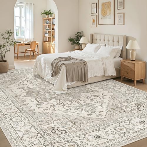 Madane 8x10 Area Rugs for Living Room, Non-Slip Washable Rug, Beige/Brown - Image 3