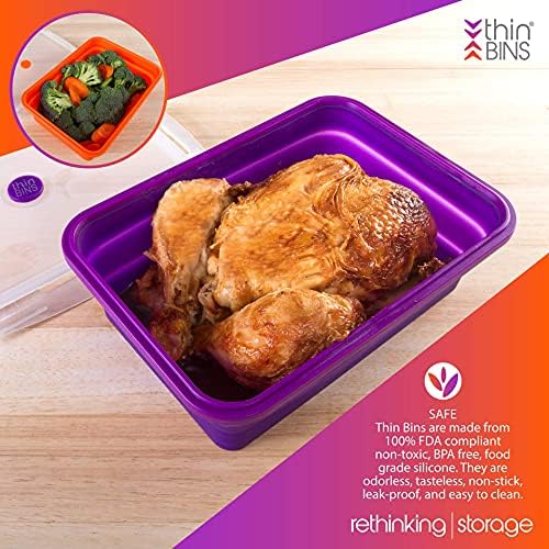 Kitchen Home Thin Bins Collapsible Containers – Set of 2 Extra Large Rectangle Silicone Food Storage Containers – BPA Free, Microwave, Dishwasher and Freezer Safe - Image 3
