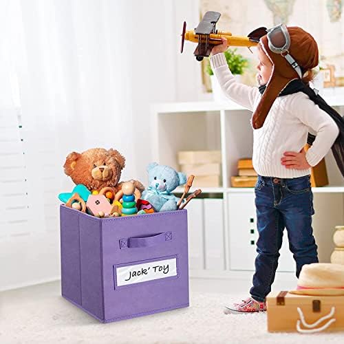 13x13x13 storage cube bins(Set of 8) Fabric storage cubes with 8 Labels Window Cards & a Pen, storage cubes 13x13, Collapsible 13 inch cube storage bins, Cubby Organizer Boxes, Purple - Image 5