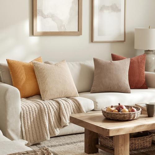 MIULEE Fall Corduroy Decorative Throw Pillow Covers Terracotta 18x18 - Image 3