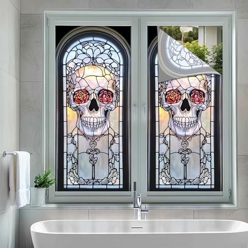 HOMETITUTE Dead Sugar Skull Catrina Rose Privacy Window Cling 18x39 PVC - Image 5