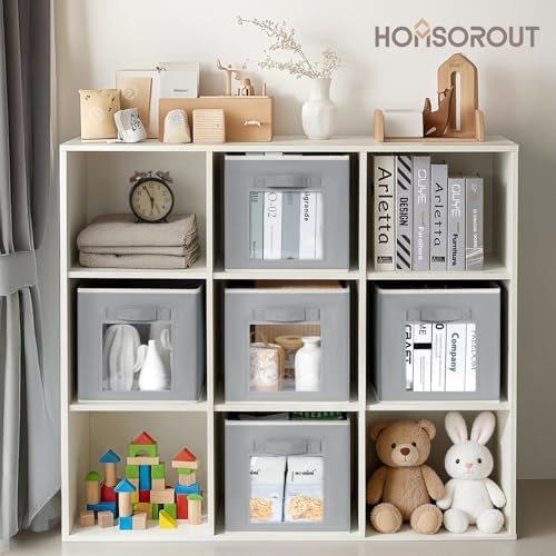 Homsorout Foldable Storage Cubes - Cubby Storage Organizer with Window, Decorative Baskets for Organizing, Fabric Bins for Clothes Storage, Closet Storage Cubes 11inch, Set of 12, Grey - Image 3