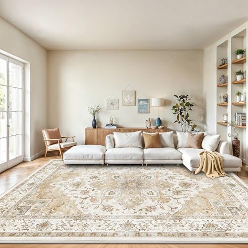 AMADA HOMEFURNISHING 9x12 Area Rugs, Low-Profile Large Washable Area Rug with Non-Slip Backing & Durable Edge Binding, Vintage Rugs for Living Room, Bedroom & Dinning Room by AMADAHOMEFURNISHING