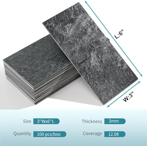Vamos Tile 100 Pieces Peel and Stick Backsplash Tiles, 3" x 6" PVC Subway Tile, Black Slate Stick on Backsplash Tiles for Kitchen/Bathroom/Fireplace/Laundry/Camper - Image 6