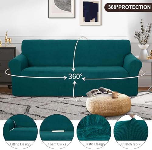 U-NICE HOME Stretch Couch Cover Slipcover for 3 Cushion Sofa, Blue - Image 3