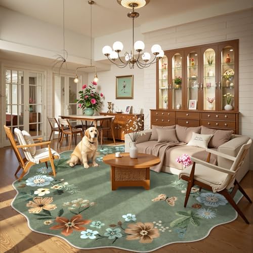 Lahome Floral Washable Round Rugs 6ft, Soft Large Circle Round Area Rug - Image 2