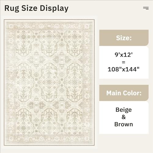 Soalmost 9x12 Area Rugs for Living Room Washable Rug Non-Slip Beige/Brown - Image 5