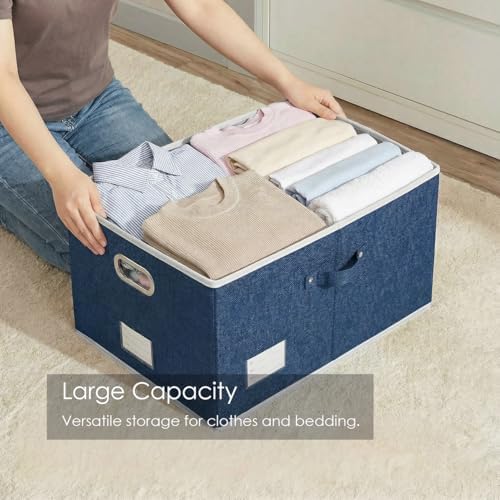 PRANDOM Storage Bins with Lids [3-Pack] Linen Fabric Foldable Storage Boxes Organizer Containers Baskets Cube with Cover for Bedroom Closet Office Royal Blue(23.4X15.9X11.4) - Image 2