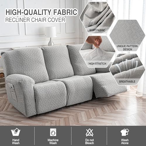 Gennia Waterproof Recliner Sofa Cover,3 Seat Couch Cover,Light Gray - Image 3