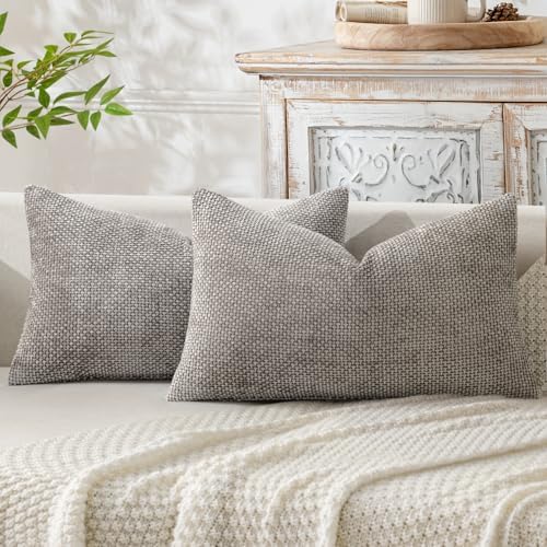 MIULEE Decorative Lumbar Throw Pillow Covers 12x20 Inch Light Gray 2 Pack by MIULEE