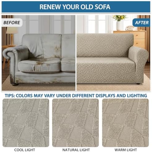 ZNSAYOTX 1 Piece Stretch Oversized Sofa Covers (91"-112"), New Plaid Couch Cover with Non-Slip Buckle for Dog Pets, Ultimate Soft Cozy Washable X-Large Sofa Slipcover Form Fit Protector, Khaki - Image 5