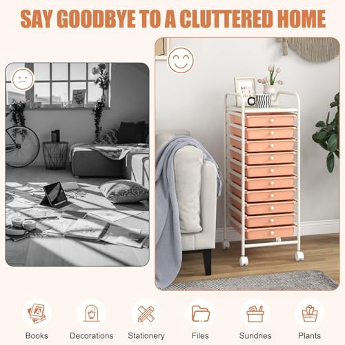 MEDIMALL 10 Drawers Rolling Storage Cart, Multipurpose Craft Storage Cart with Wheels, Mobile Tools Scrapbook Paper Organizer Cart for Office School Home Use - Image 7