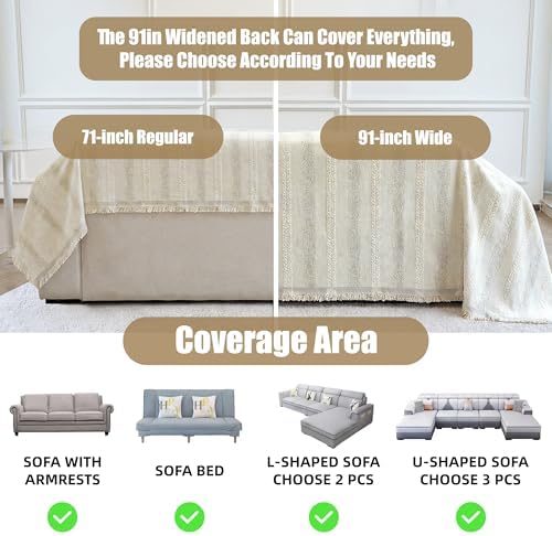 Couch Cover for Dogs Washable Sofa Cover, Sectional Couch Covers, Sofa Covers for 2 Cushion Couch, Non Slip Stripe Sofa Slipcovers Furniture Protector (Beige, 71x150) - Image 3
